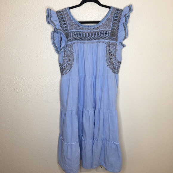 Margarita Mercantile Teresa Deshilado Dress | Light Blue with Gray Silk S - Picture 3 of 8